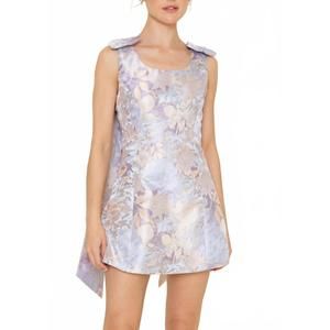 NEW FORE COLLECTION shoulder bow mini dress in blue